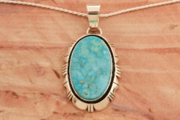 Native American Jewelry Genuine Kingman Turquoise Sterling Silver Pendant